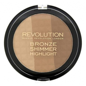 MakeUp Revolution, Бронзер-хайлайтер для лица Ultra Bronze, Shimmer and Highlight, 15 гр