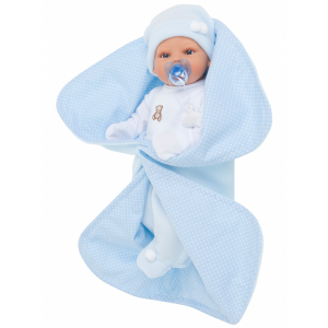 Munecas Antonio Juan Кукла-малыш Берни в голубом, мягконабивная, плач 42 см
