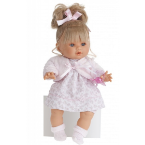Munecas Antonio Juan Кукла-малыш Леонора в розовом, мягконабивная, плачущая 33 см