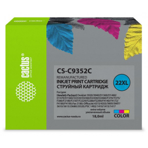 Картридж CACTUS CS-C9352C 22XL, трехцветный совместимый HP DeskJet 3920, 3940, D1360, D1460, D1470, D1560, D2330, D2360, D2430, D2460, F370, F375, F380