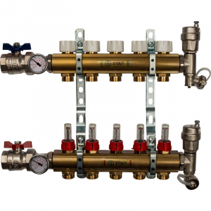 Распределительный коллектор Stout, с расходомерами, SMB 0473 000005, золотой, 5 выходов SMB-0473-000005