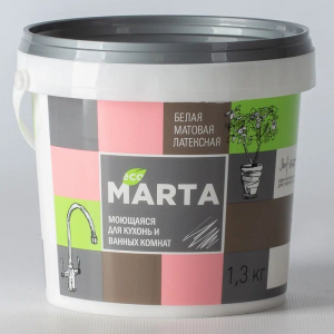 Краска для кухонь и ванных комнат MARTA ECO, белая, 1,3кг