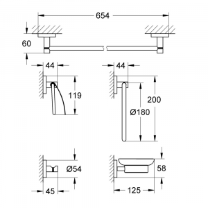 Набор аксессуаров 5 в 1 GROHE Essentials 40344001 стекло сталь хром