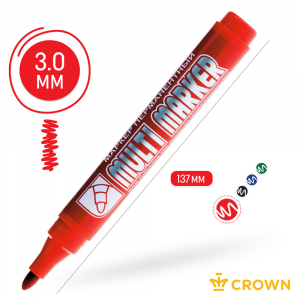 CROWN Маркер перманентный "Multi Marker" красный, 3 мм