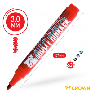 Маркер перманентный Crown Multi Marker красный грифель 3 мм