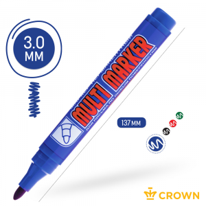 CROWN Маркер перманентный "Multi Marker" синий, 3 мм