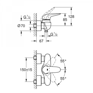 Смеситель для душа без излива GROHE Eurostyle 23722003 однорычажный без лейки