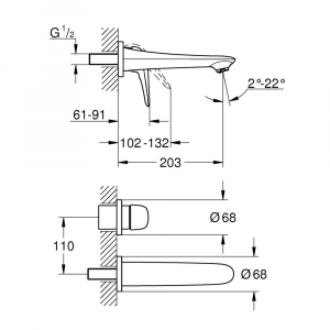 Смеситель для раковины GROHE Eurostyle 29097003 M-size однорычажный настенный без встроенной част