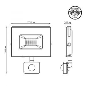 Прожектор светодиодный Gauss Elementary-S 50 Вт 175-265 В IP65 6500К холодный белый свет с датчиком движения черный