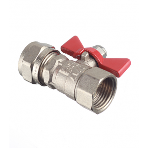 Кран шаровой латунный VALTEC (VT.342.N.1604) 16 обж(ц) х 1/2 ВР(г) для металлопластиковых труб бабочка прямой