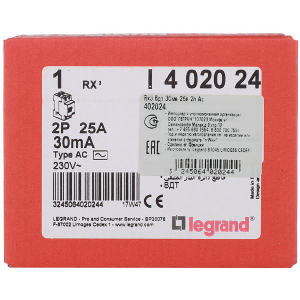 УЗО Legrand RX3 (402024) 25А 30 мА 2P тип AC 10 кА