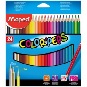 Карандаши цветные Maped Color Peps, 24 цветн, трехгран, заточен, картон 183224