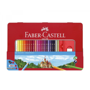 Карандаши цветные Faber-Castell, 48цв.+4, заточен, метал. кор, с ластиком, точилкой 115888