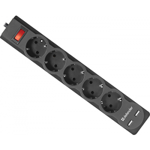 Сетевой фильтр Defender DFS 755 5,0 м, 5 розеток, 2xUSB, 2.1A (99755)