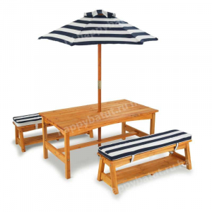Стол с двумя скамейками и зонтом (сине-белые полосы) KidKraft 00106_KE
