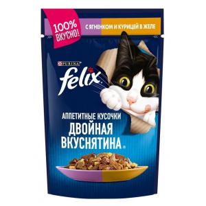 Влажный корм для кошек Felix Двойная Вкуснятина в желе, ягненок и курица, 85гр