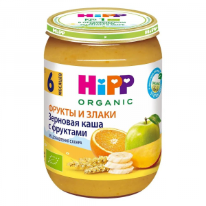 Каша Hipp organic зерновая безмолочная с фруктами, 190гр