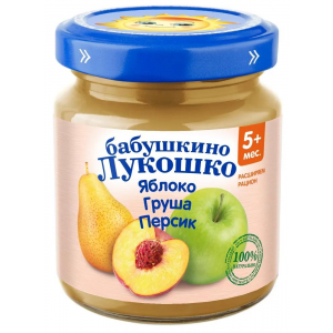 Пюре Бабушкино Лукошко из яблок, груш и персиков, 100гр