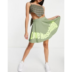 Расклешенная зеленая юбка мини с логотипом Love Moschino-Зеленый цвет