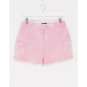 Розовые джинсовые шорты в стиле милитари с эффектом кислотной стирки Brave Soul-Розовый цвет