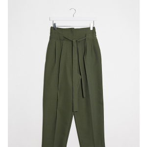 Суженные книзу укороченные женские брюки с завязкой на талии ASOS DESIGN Petite Зеленые