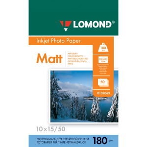 Фотобумага A6, 180 гр., матовая, белый, 50 листов (102063) Lomond