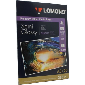 Фотобумага Lomond 1106302, для струйной печати, полуглянцевая, белый, A3, 20 листов