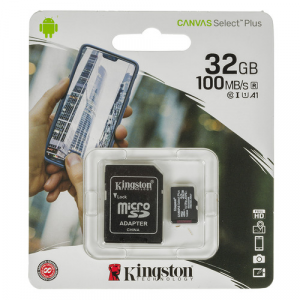 Карта памяти microSDHC UHS-I U1 Kingston Canvas Select Plus 32 ГБ, 100 МБ/с, Class 10, SDCS2/32GB, 1 шт., переходник SD