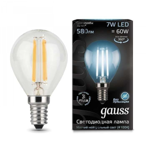 Лампа светодиодная Gauss 105801207 Filament Globe E14 7W 4100K