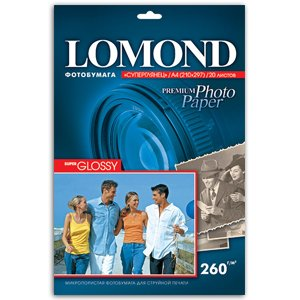 1103101 Lomond фотобумага Premium А4 (суперглянц) 260г/м2 (20л), 1шт C0017892