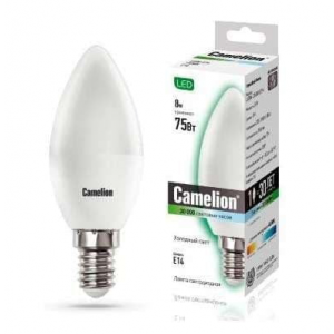 Лампа светодиодная LED8-C35/845/E14 8Вт свеча 4500К E14 750лм 170-265В Camelion 12386