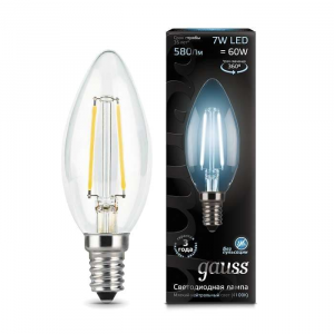 Лампа светодиодная Filament Свеча E14 7Вт 4100К GAUSS 103801207, 1шт RS-GAUSS-103801207