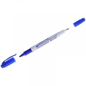 Маркер перманентный двухсторонний crown multi marker twin синий, пулевидный, 2 мм/1 мм