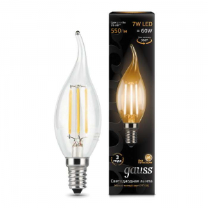 Лампа светодиодная Filament Свеча на ветру E14 7Вт 2700К GAUSS 104801107, 1шт RS-GAUSS-104801107
