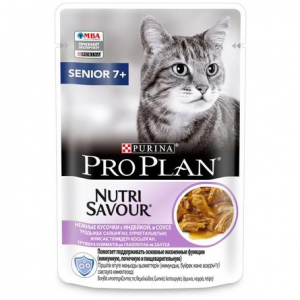 Влажный корм Pro Plan Nutri Savour для взрослых кошек старше 7 лет, нежные кусочки с индейкой, в соусе, 85 гр