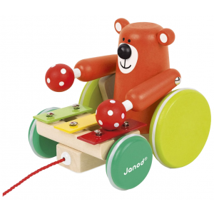 Каталка-игрушка Janod на веревочке Медвежонок-музыкант