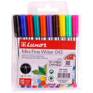 Набор капиллярных ручек 10 цветов, 0.8 мм, Luxor Mini Fine Writer 045, европодвес