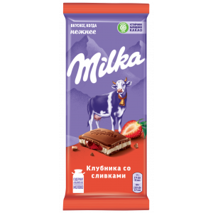 Шоколад молочный Milka клубника со сливками