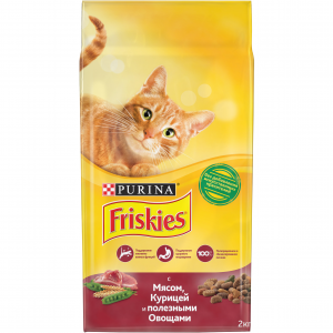 Сухой корм Friskies для взрослых кошек, с мясом, курицей и полезными овощами, 2 кг