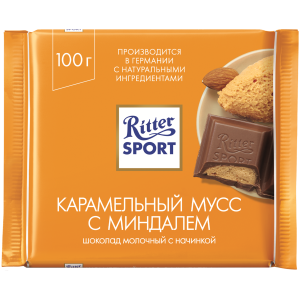 Шоколад молочный Ritter Sport с начинкой карамельный мусс с миндалем 100 г