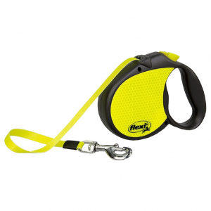 Поводок-рулетка для собак Flexi New Neon, лента, черный/желтый, L, до 50 кг, 5 м