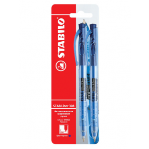 Ручка шариковая автоматическая 0,3мм STABILO Liner, синяя (2шт)