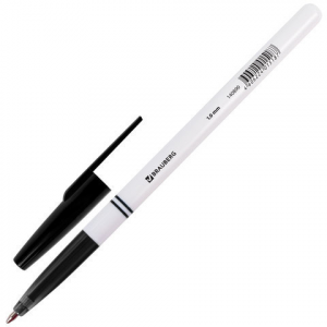 Ручка шариковая BRAUBERG "Офисная", корпус узел 1 мм, линия письма 0,5 мм, черная 140890