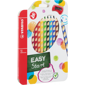Цветные карандаши эргономичные для правшей + точилка STABILO Easy Colors, 12 цветов