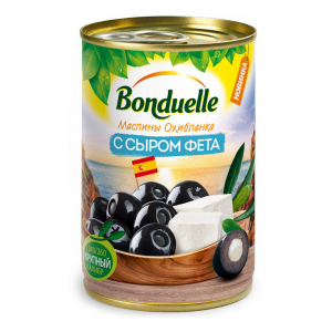Маслины Bonduelle Охибланка черные крупные с сыром Фета в маринаде без косточки 314 г