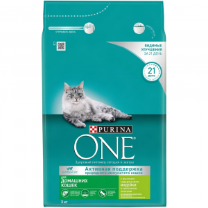 Корм сухой "Purina One" для домашних кошек с индейкой и цельными злаками