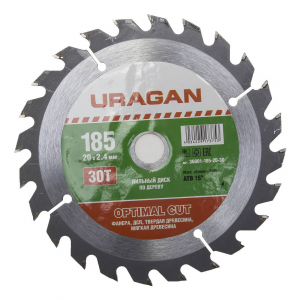 Круг пильный твердосплавный URAGAN 36801-185-20-30 оптимальный рез по дереву 185х20мм 30т