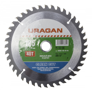 Круг пильный твердосплавный URAGAN 36802-185-20-40 чистый рез по дереву 185х20мм 40т