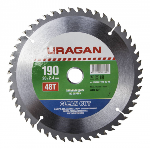 Круг пильный твердосплавный URAGAN 36802-190-20-48 чистый рез по дереву 190х20мм 48т