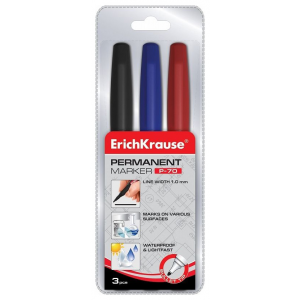 Перманентный маркер ErichKrause P-70, чернил черный, синий, красный Erich Krause